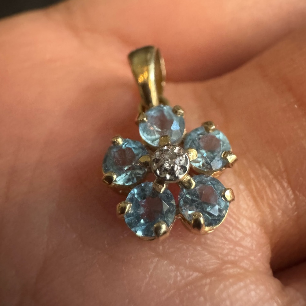 14K Gold Blue Topaz Pendant